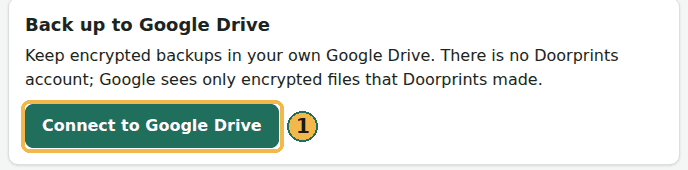 Your data on the website, the Back up to Google Drive card: the Connect to Google Drive button (1)